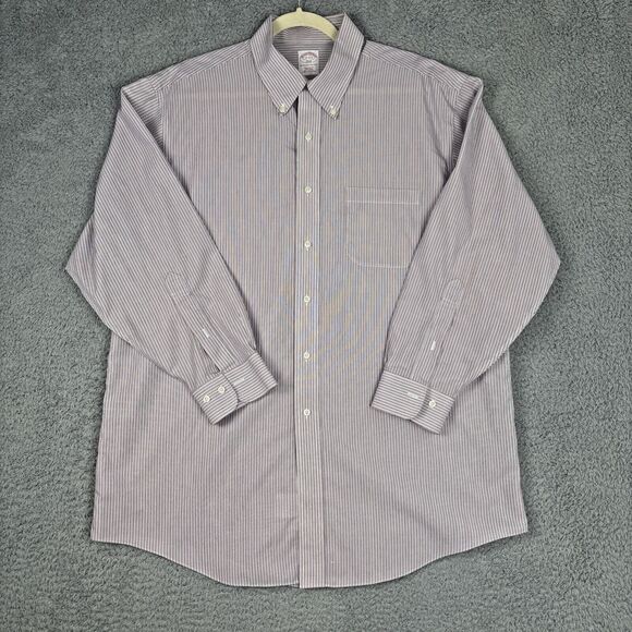 Brooks Brothers Button Down Shirt 17-2/3 Regular Long Sleeve Red Blue Stripe - Picture 1 of 7